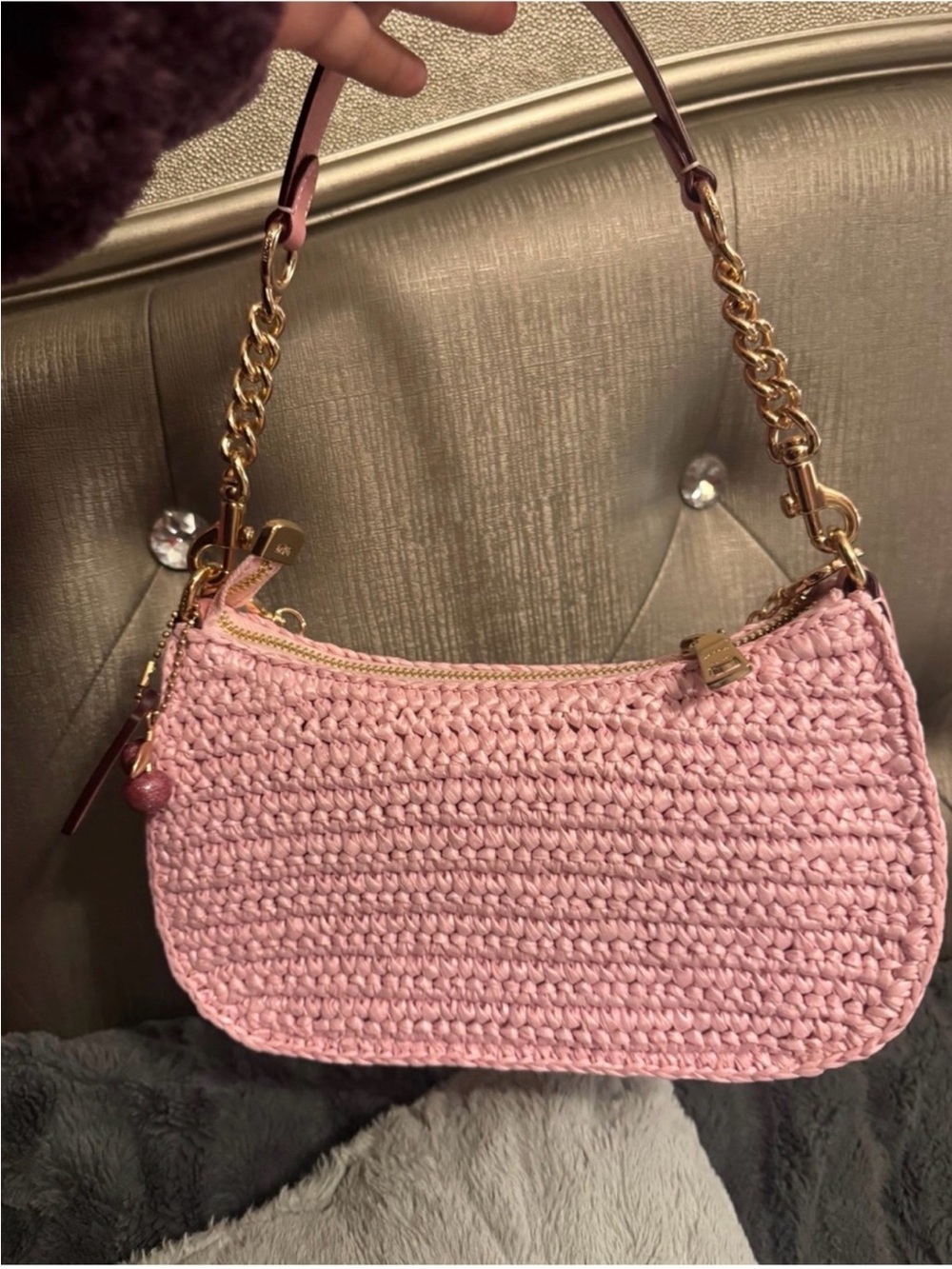 Coach Pink Crochet Shoulder Bag with Cherry Charm - Picture 3 of 3